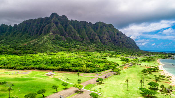 The rugged west Maui landscape and coastline, Maui, Hawaii, United States of America, Pacific stock photo