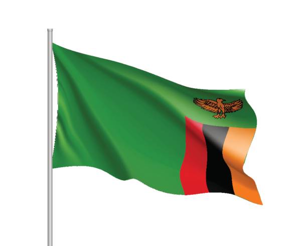 National flag Republic of Zambia. Waving flag Republic of Zambia. Symbol african state in proportion correctly and official colors. Patriotic sign Eastern Africa country. Vector icon illustration zambia flag stock illustrations