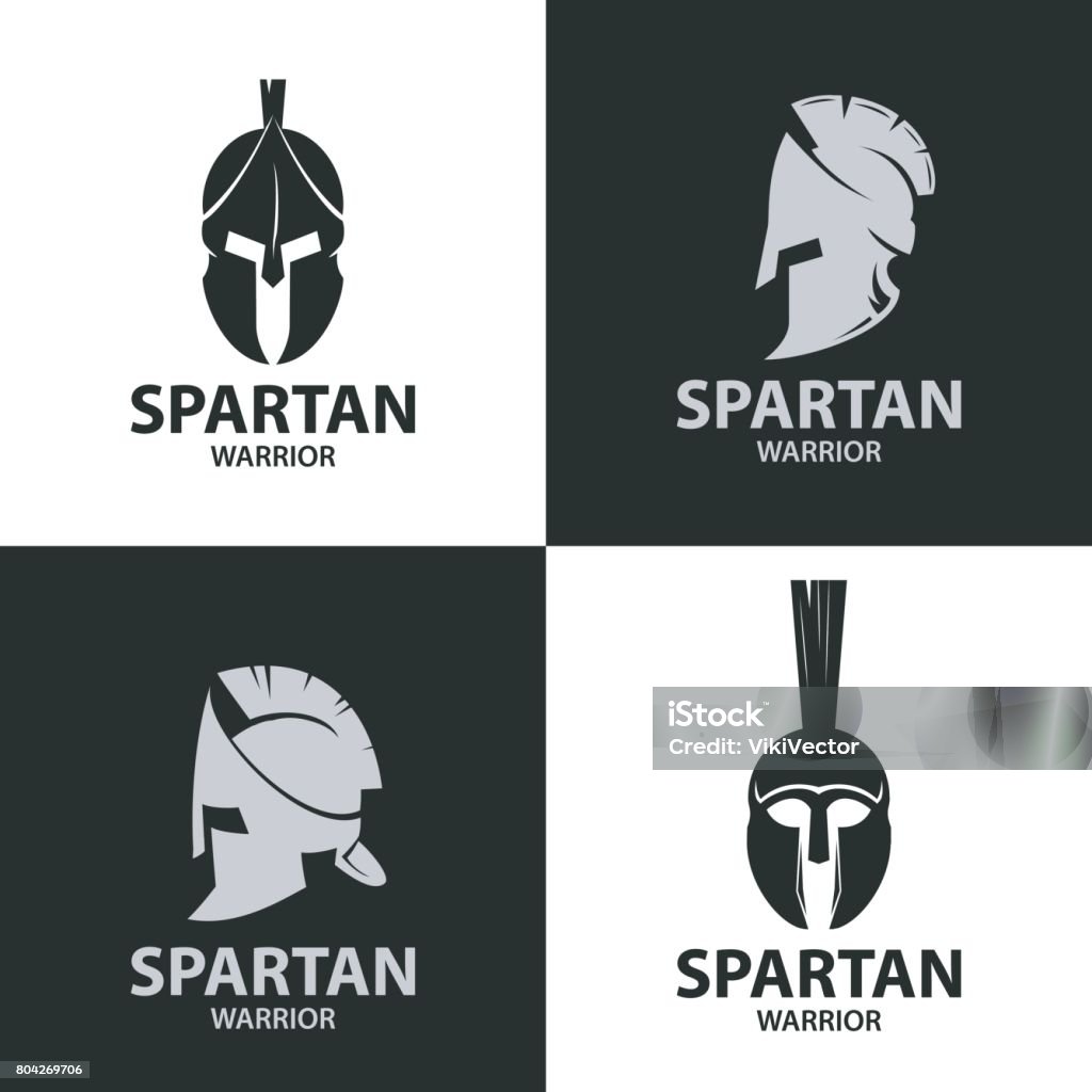 Helmets spartan warriors icon Helmets spartan warriors dark silhouettes. Greek or Roman military armor. Symbols gladiator headgear. Sparta - Greece stock vector