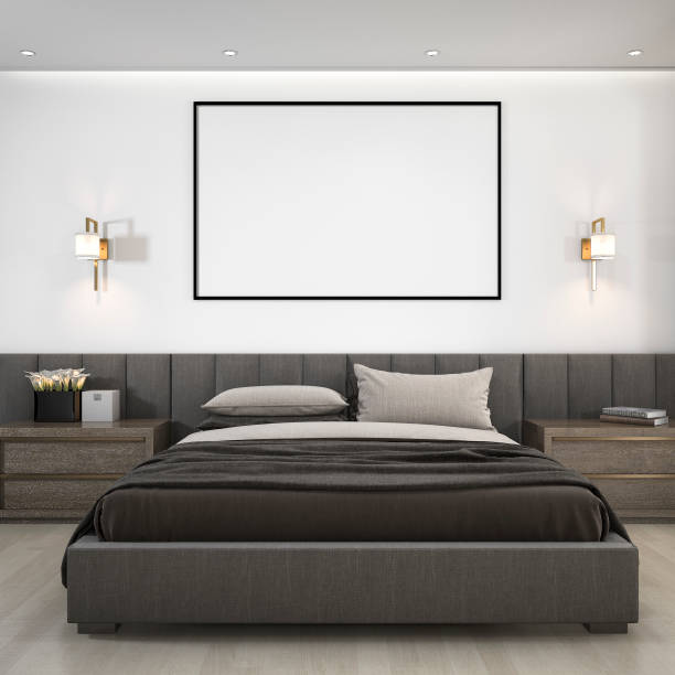 istock 3d rendering luxury modern bedroom suite in hotel with mock up frame 804272108