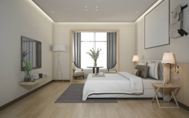 istock 3d rendering luxury modern bedroom suite in hotel 804272138