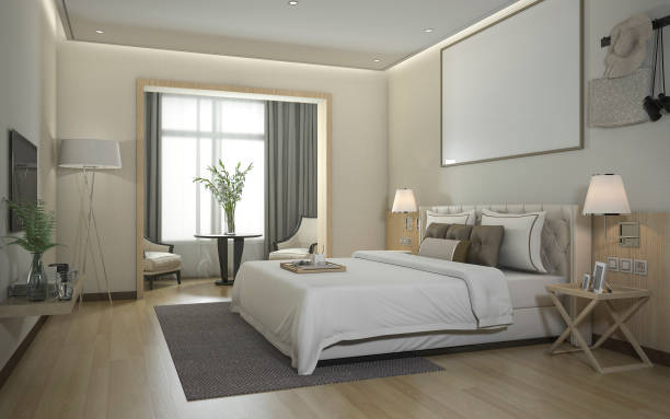 istock 3d rendering luxury modern bedroom suite in hotel 804272144