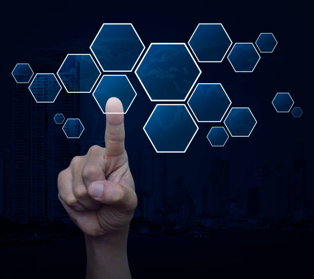 istock Blank hexagon screen, Elements of this image furnished by NASA 804272526