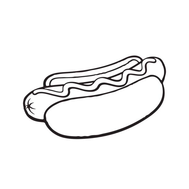 doodle von hot dog mit senf - cooked chicken white background grilled chicken stock-grafiken, -clipart, -cartoons und -symbole