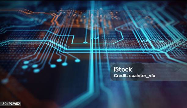 Sfondo Arancione E Blu - Fotografie stock e altre immagini di Chip del computer - Chip del computer, Scheda a circuito, Tecnologia