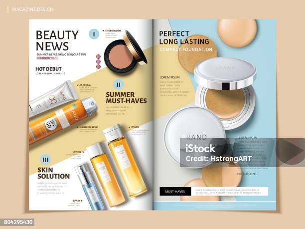 Bi Fold Cosmetic Brochure Stock Illustration - Download Image Now - Catalog, Merchandise, Template