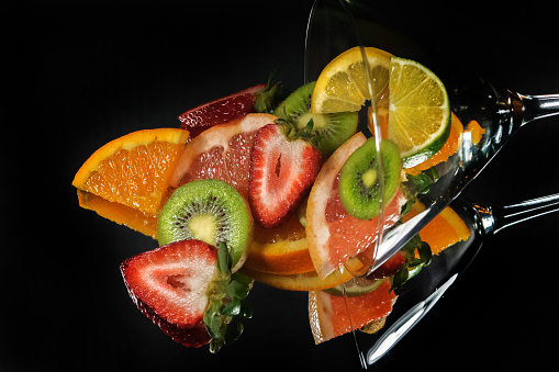 Mixed fruit in a martini glass