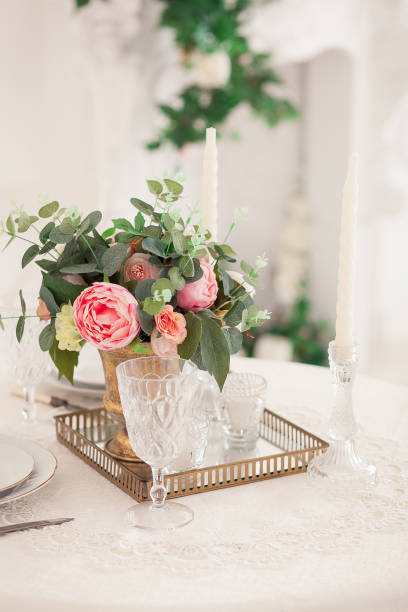 istock Retro stylized photo of wedding table setting in rustic style 804305548
