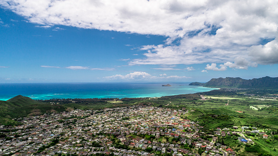 High Angle View Of Residential District in Kailua, Honolulu, Hawaii, USA