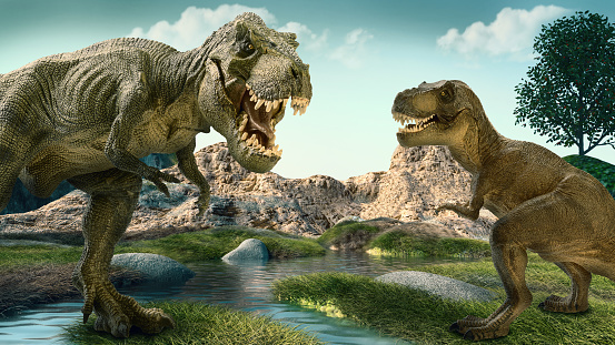 scene of the giant dinosaur destroy the park.