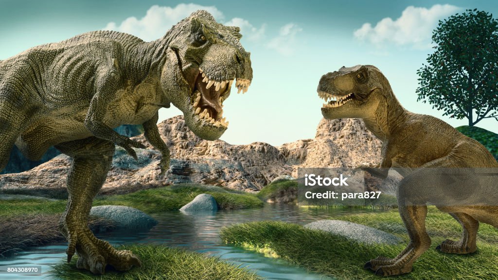 Dinosaurs scene of the giant dinosaur destroy the park. Dinosaur Stock Photo
