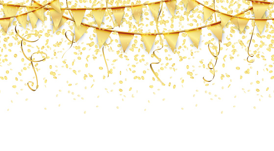 seamless golden garlands, streamers and confetti background for party or festival usage