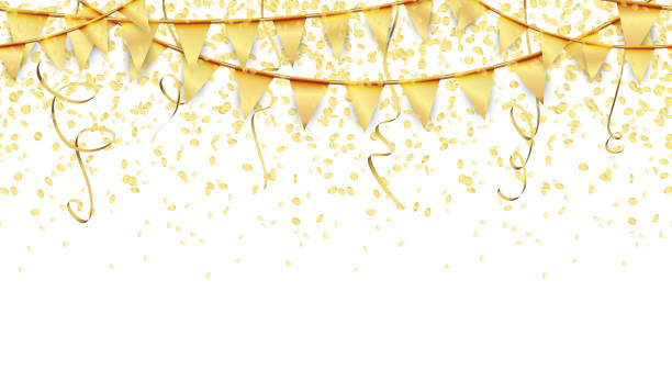 seamless garlands, confetti and streamers background seamless golden garlands, streamers and confetti background for party or festival usage gallery opening stock illustrations