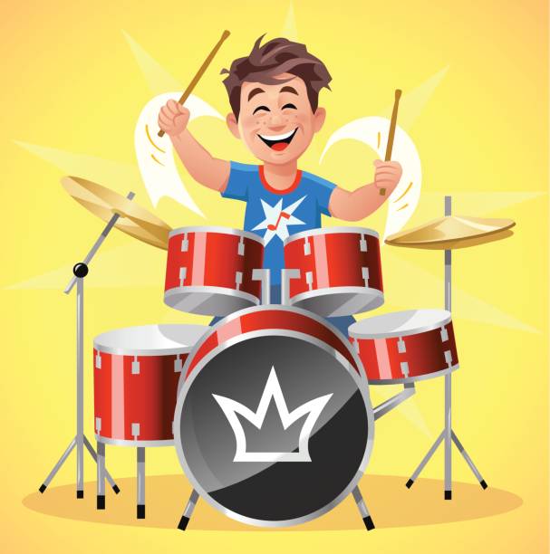 маленький барабанщик мальчик - cymbal drumstick music percussion instrument stock illustrations