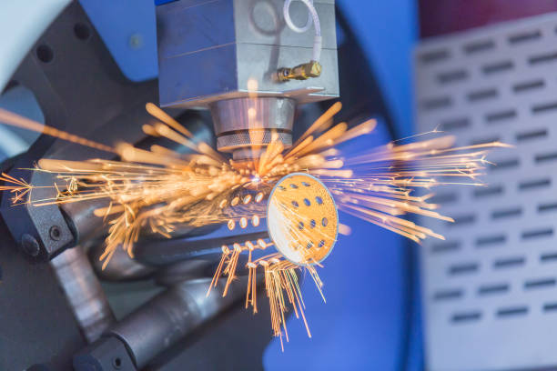 CNC gas cutting metal sheet High precision CNC gas cutting metal sheet laser cutting metal stock pictures, royalty-free photos & images