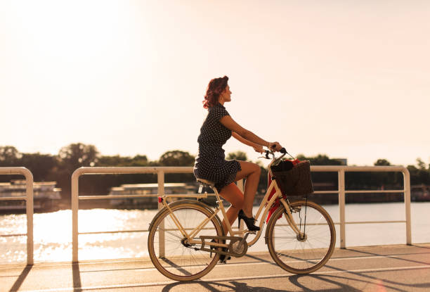 istock Vintage lady riding bike 804326062