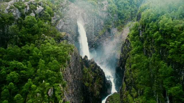 Scenic aerial view of Voringfossen waterfall in Norway