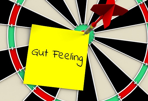 Gut Feeling, message on dart board, 3D rendering