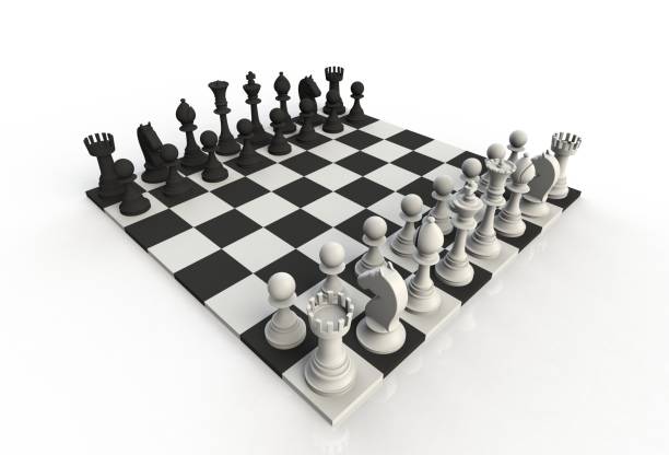 istock Isometric view of chess figures on the playing board on white background, 3D rendering 804339258