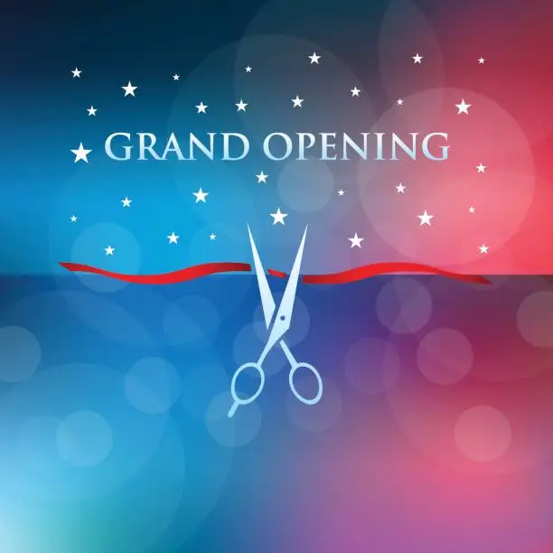 Vector illustration of Grand opening with red and blue color defocused background