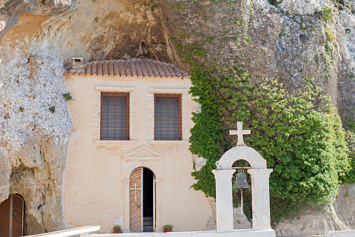 Male monastery of Panagia Faneromeni built inside a cave in Crete, Greece