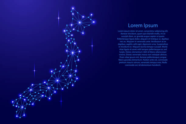 ベクター グラフィックのポリゴン モザイク ライン ネットワーク、光線および領域星の日本地図。 - japan digital map点のイラスト素材／クリップアート素材／マンガ素材／アイコン素材