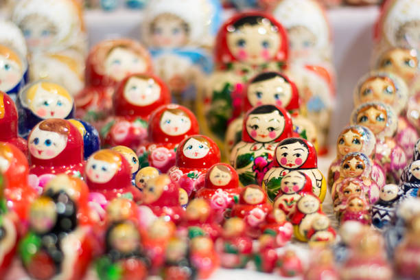 istock Colorful Russian nesting dolls matreshka at the market. 804343606