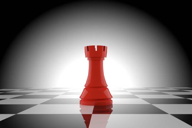 istock red chess rook on chessboard in 3D rendering 804346756