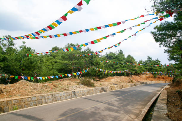 colorful flags over the road