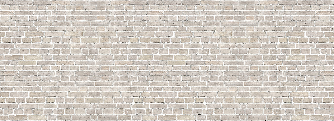 Vintage whitewashed brick wall panoramic background texture. Home and office design backdrop in modern style