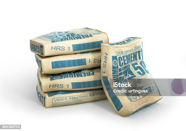 Cement Bags Stack Paper Sacks Isolated On White Background 3d Illustration Stock Photo - Download Image Now