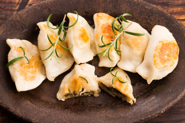Polish pierogi filled with cabbage and mushrooms