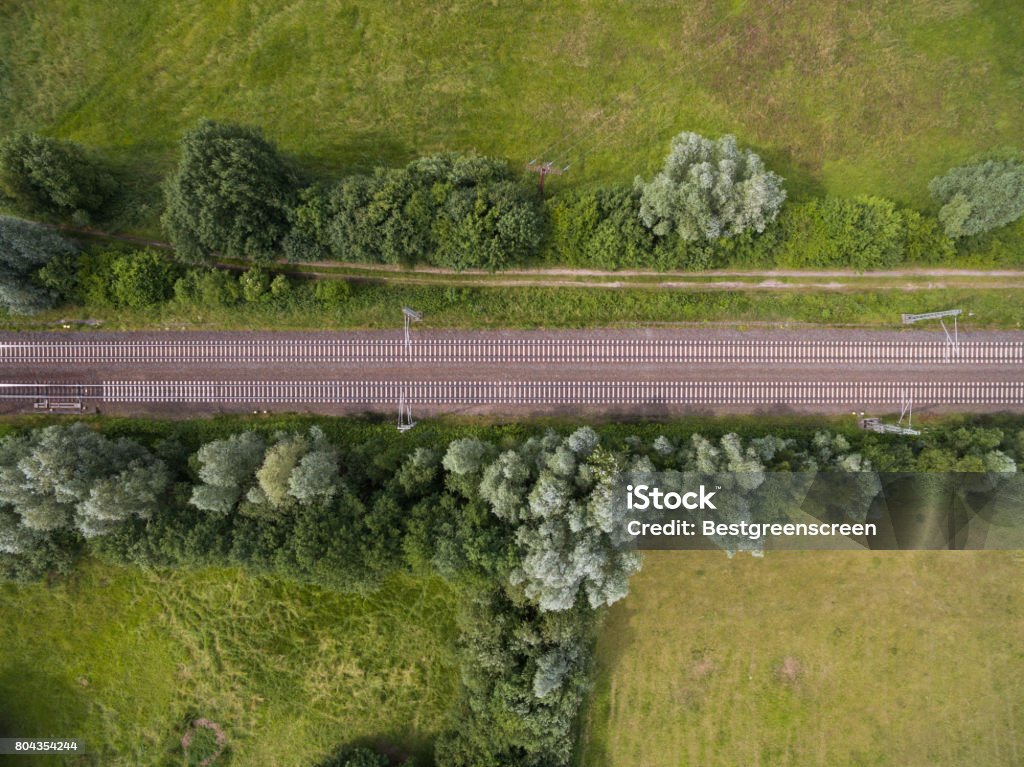 Aerial view of railway track in rural area in germany Train - Vehicle Stock Photo