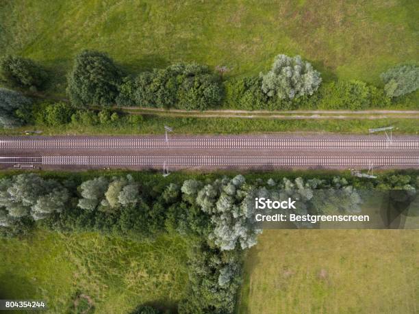 Aerial View Of Railway Track In Rural Area In Germany Stock Photo - Download Image Now