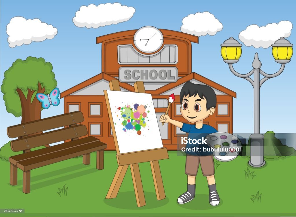 Children painting at the park cartoon Children painting at the park cartoon - full color Adult stock vector