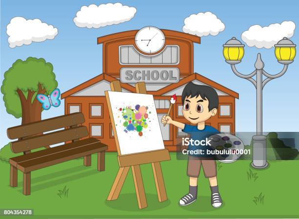 Children Painting At The Park Cartoon Stock Illustration - Download Image Now - Adult, Art, Artist