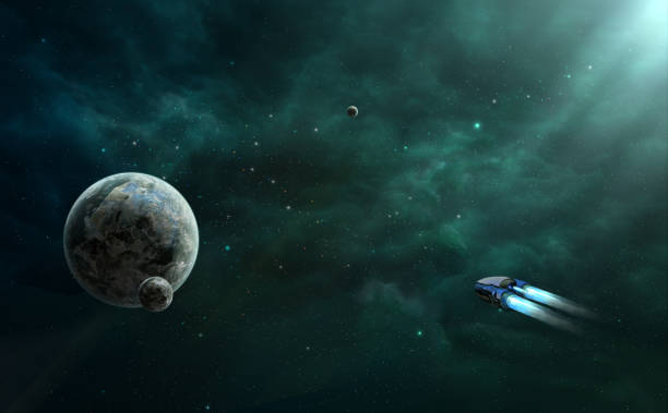 istock Space scene. Green nebula with planet and space ship. https://nasa3d.arc.nasa.gov/detail/jup2vss2 804391936