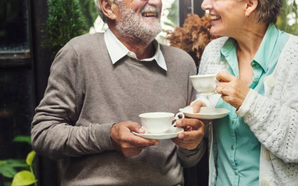 istock Senior Couple Afternoon Tea Drinking Relax Concept 804392074