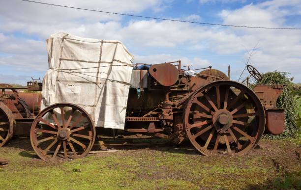 Old, rusty steam traction engines, England