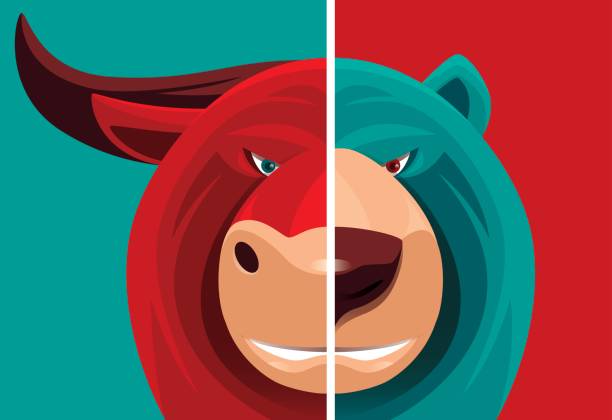 ilustraciones, imágenes clip art, dibujos animados e iconos de stock de bull and bear - stock market bull bull market bear