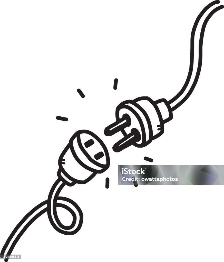 unplug unplug / cartoon vector and illustration, black and white, hand drawn, sketch style, isolated on white background. Electric Plug stock vector