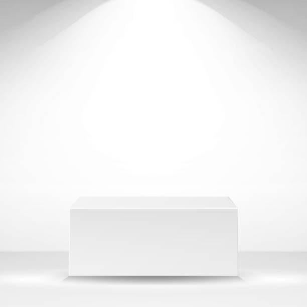 biały kwadrat platform vector. białe tło wewnętrzne. ilustracja wektorowa - box white cube blank stock illustrations