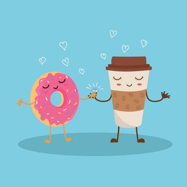 illustrazioni stock, clip art, cartoni animati e icone di tendenza di donut_and_coffee - muffin coffee cartoon cake