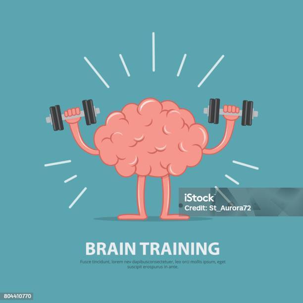 脳の力脳の運動漫画脳文字ダンベルを持ち上げます教育コンセプトです - 運動するのベクターアート素材や画像を多数ご用意 - 運動する, スポーツトレーニング, リラクゼーション体操