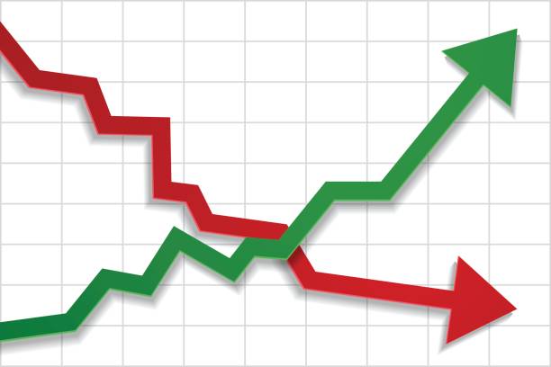 ilustrações de stock, clip art, desenhos animados e ícones de business graph up and down - stock market graph chart arrow sign