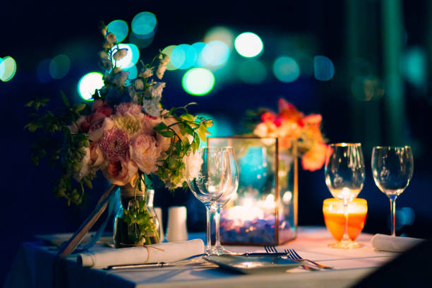 istock Wedding dinner by candlelight. Wedding decorations 804421502