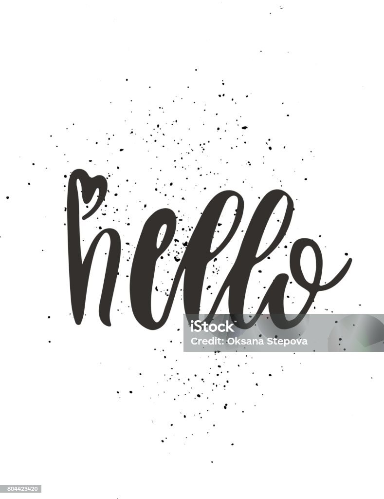 Hand Drawn Hello Word Lettering Vector Illustration With Handmade ...