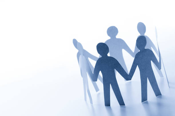 istock Paper people standing together hand in hand. Team, glabal business connection concept 804432018