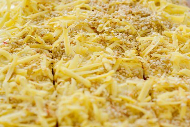 Close up of salt cake with yellow cheese