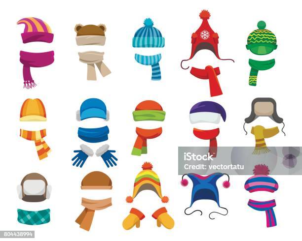 Winter Or Autumn Headwear Collection Stock Illustration - Download Image Now - Winter, Scarf, Headscarf